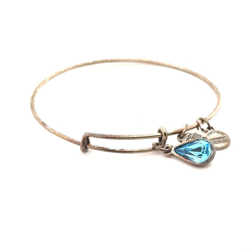 Alex and Ani Silver Tone Teardrop Blue Crystal Expandable Bangle Bracelet